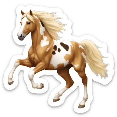 Scruffy scarred scratched Piebald tricolor palomino yellow brown horse with dark brown spots galloping running sticker
