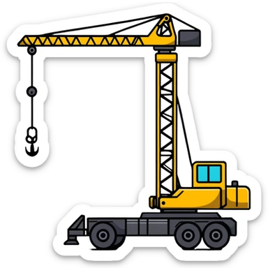 3 mechanics standing around a crane sticker