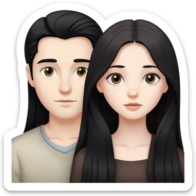 beautiful pale brunette girl with long hair and pale man with black hair and gray eyes sticker