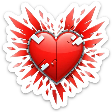 Heart glitching, pixel shards flying off sticker