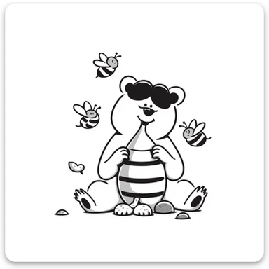 bear eating honeycomb with bees flying around sticker