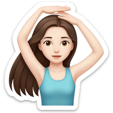 beautiful pale brunette girl with long hair doing stretching  sticker