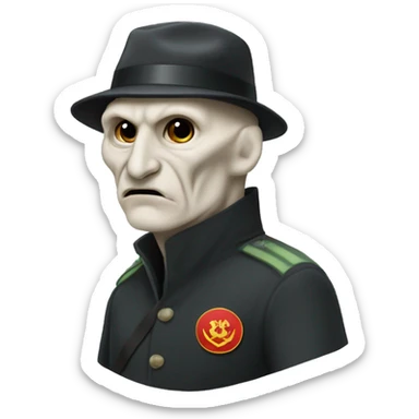 Voldemort with a Soviet Union hat biting his lip sticker