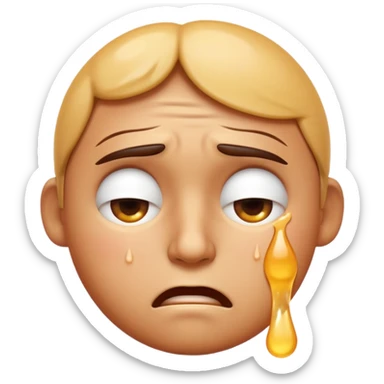 Apple-style emoji illustration of a person sweating, overheated face with sweat drops, half-closed exhausted eyes, annoyed or angry expression, soft 3D emoji style, smooth gradients, rounded shapes, centered composition. sticker