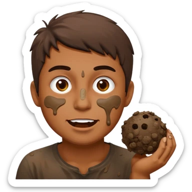 guy with brown mud on face, eating mud balls sticker