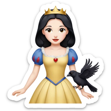 Cinematic Radiant Snow White Portrait Emoji, rendered in a realistic, vector style with clean proportions. Show Snow White with a soft, welcoming smile, delicate porcelain skin, and neatly arranged raven hair, wearing her timeless dress. The image radiates a warm, inviting glow, high shine, and is enhanced by a soft glowing outline that accentuates her gentle beauty. sticker