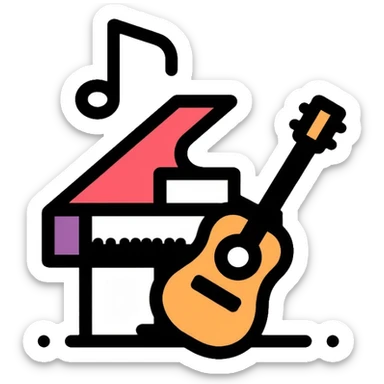 music icons with piano, guitar, and musical notes sticker