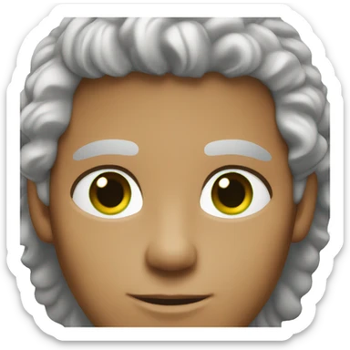 light-skinned man with green eyes and styled brown hair writing sticker