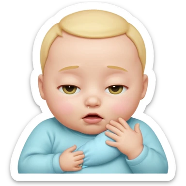 Cute 3D baby emoji, rubbing eyes, sleepy expression, chubby infant, short fine baby hair, soft pastel colors, clean white background  sticker