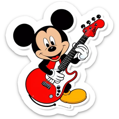 Mickey Mouse playing a fender jazz five string base ￼ sticker