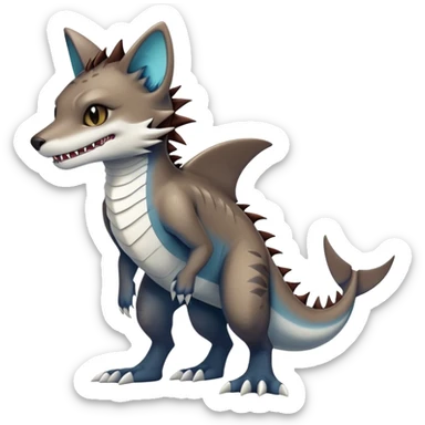 Kawaii dark edgy fantasy feline-vernid-sergal-fursona animal creature with a shark-tail with tufted ears full body with cool sharp markings  sticker