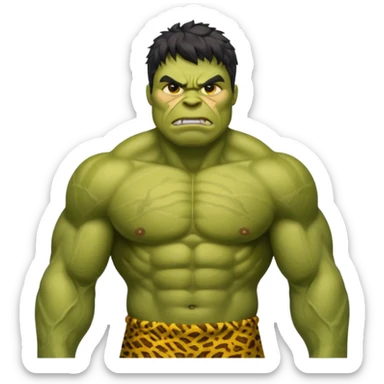 a Hulk wearing ancient animal skin cloth, half body, icon, yellow skin sticker