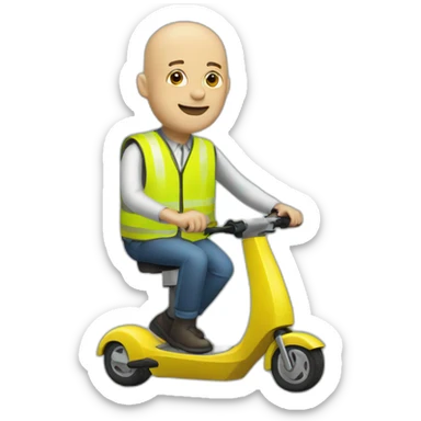 trottinette electrique bald man with yellow safety vest sticker