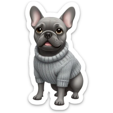 gray French bulldog in a knitted pullover sticker
