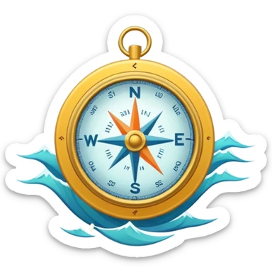 Adventure Finder
A minimal emoji-style compass with ocean waves in the background, representing adventure and exploration. Flat design, bright colors, soft shadows, white background. sticker