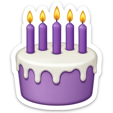 Purple Birthday cake with white icing and candles smiling sticker