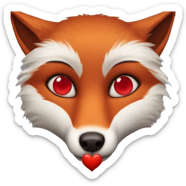 dark red fox face with tiny red heart instead of eyes sticker
