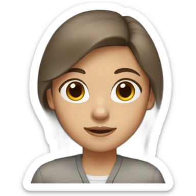 A girl with brown hair, brown eyes, and gray clothes sticker