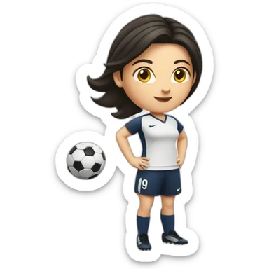 White woman with dark hair playing soccer wearing nike sticker