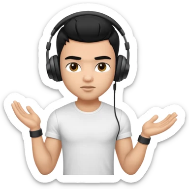 a pretty bratz fair indian boy with black hair. lean but muscled, wearing a white tshirt. headphones on sticker
