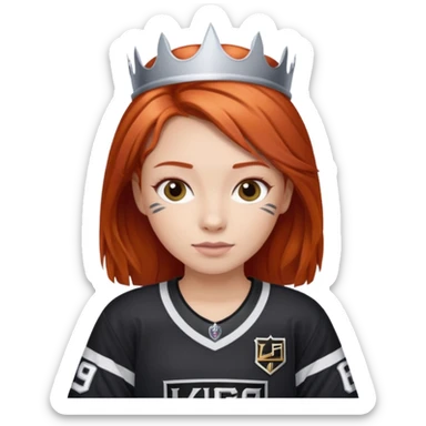 Red girl wearing an LA Kings hockey jersey sticker