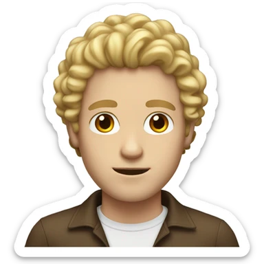 White man with brown eyes and blond long curly hair sticker