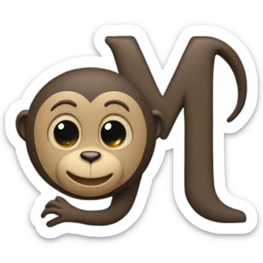 M, m letter, alphabet with a monkey sticker