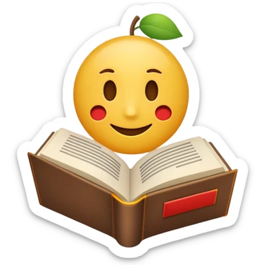 A minimalist emoji-style icon representing wordplay — symbolizing creativity with language. It features an open book or speech bubble merging with playful letters or word fragments, forming a clever visual pun. sticker