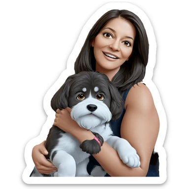 smiling girl with dog indoors sticker