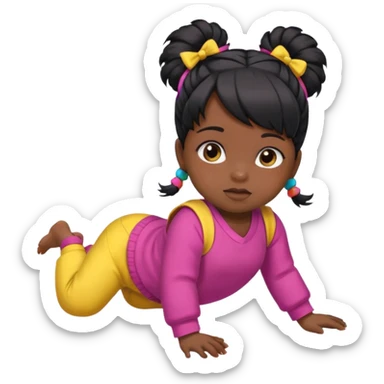 girl black twin tail baby wearing colorful clothes crawling on the floor sticker