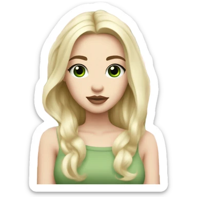 White girl with long light blonde hair and green eyes with light pink peonies in hair white skin light pink lips sticker