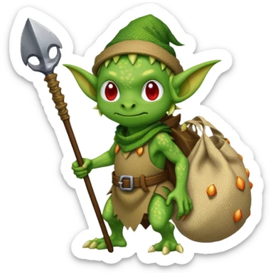 A pixel art goblin with a cloth sack over its back filled with dragon eggs. sticker