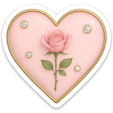 single rose pink heart, pastel pink enamel, sparkling gems, with a subtle gradient sticker