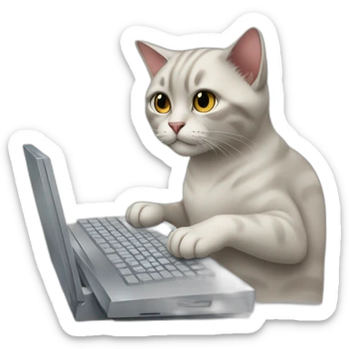 cat typing on a computer sticker