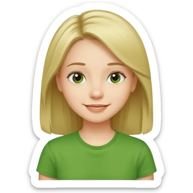 Young girl with straight, well-groomed, beautiful hair, wearing a green T-shirt, looking happy and cheerful. sticker