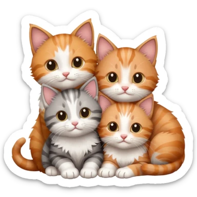 3 tiny kittens cuddling together all different colours, the first one is grey and white, the second is ginger and white and the third is brown tabby and white sticker