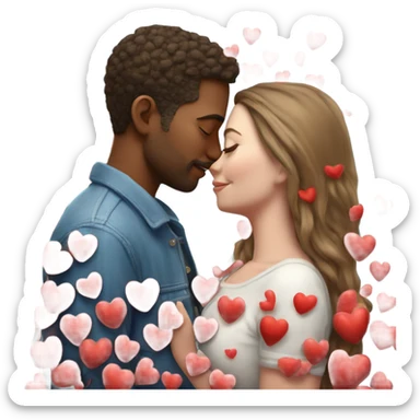 Hyper Realistic Couple kissing surrounded by red hearts and flowers  sticker