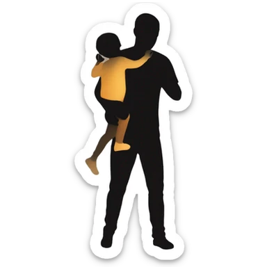 Dad hold babygirl in the air. Black shadow figure  sticker