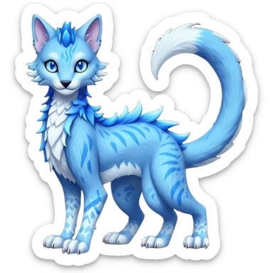 Kawaii dark edgy fantasy feline-vernid-sergal-fursona animal creature with a tufted tail full body with intricate markings  sticker