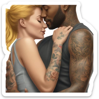 intimate moment between lovers, photo Realistic Couple with tattoos  sticker