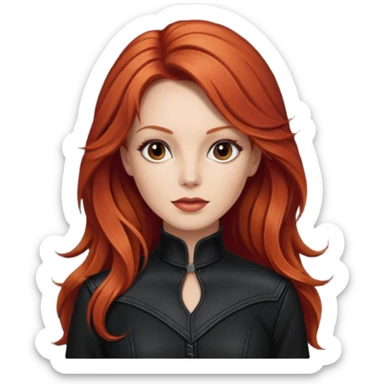 Lee Purcell with long red hair, black outfit sticker