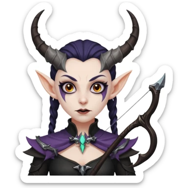 Dark elf with demonic horns and cursed bow sticker