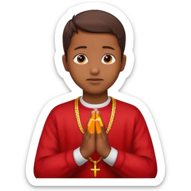 Brown praying hands emoji but with red sleeves instead of blue   sticker