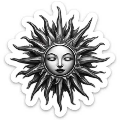 gothic sun, no background, black color, tattoo style sticker