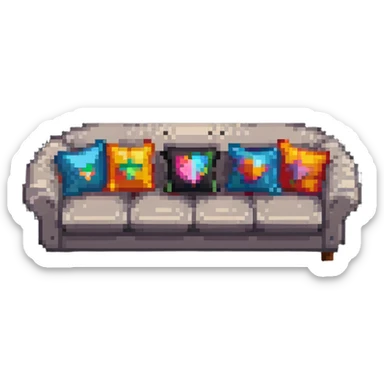 cozy sofa with pillows, inviting and plush sticker