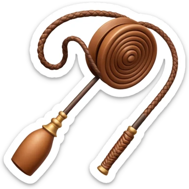 cowboy whip object icon, coiled leather whip, wooden handle, western style, 3D cartoon, mobile game icon style, centered, clean background, soft shadow, no text, no watermark
 sticker