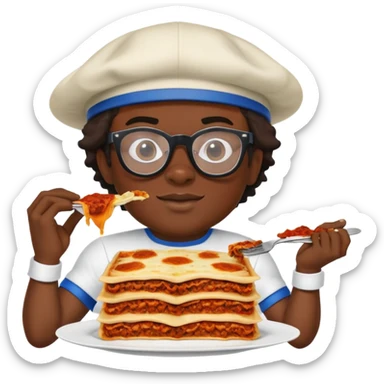 Nigerian man glasses Brooklyn hat lasanga superhero sticker