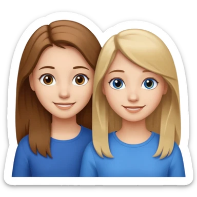 Two girls one with long brown hair and brown eyes the other with short blonde hair and blue eyes sticker