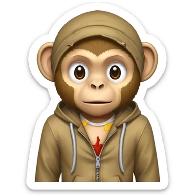 homeless poor monkey with torn clothes  sticker