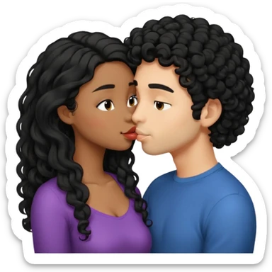 a straight short black hair man kissing a shorter girl with long black curly hair sticker